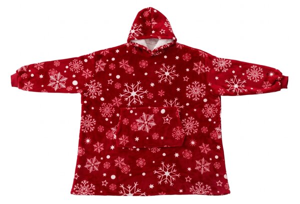 Topla odeja z imitacijo ovčje volne z rokavi in kapuco SNOWFALL, rdeča