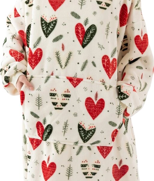 Topla odeja z imitacijo ovčje volne z rokavi in kapuco WINTER HEARTS, barvna