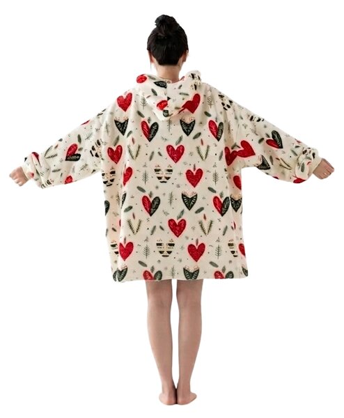 Topla odeja z imitacijo ovčje volne z rokavi in kapuco WINTER HEARTS, barvna