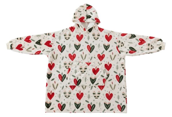 Topla odeja z imitacijo ovčje volne z rokavi in kapuco WINTER HEARTS, barvna