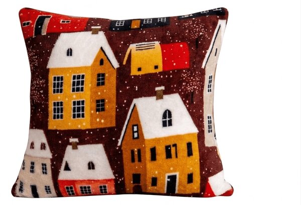 Prevleka za blazino mikropliš SNOWY VILLAGE 45x45 cm, barvna