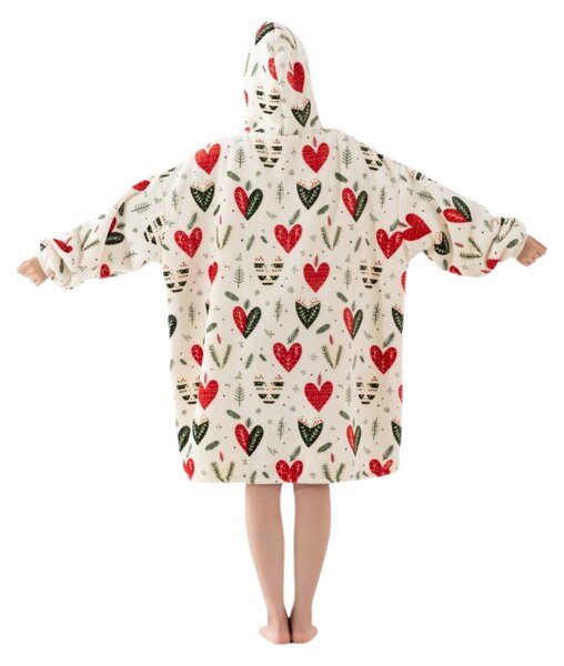 Topla odeja z imitacijo ovčje volne z rokavi in kapuco WINTER HEARTS, barvna