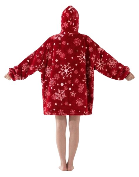 Topla odeja z imitacijo ovčje volne z rokavi in kapuco SNOWFALL, rdeča