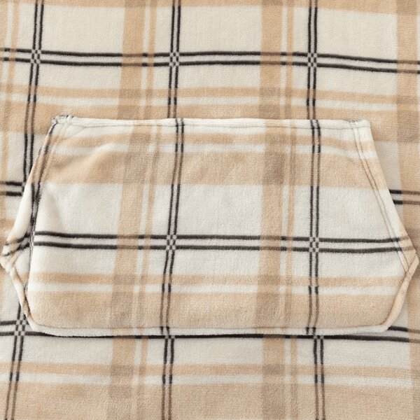 Topla odeja z imitacijo ovčje volne z rokavi in kapuco PLAID, kremna
