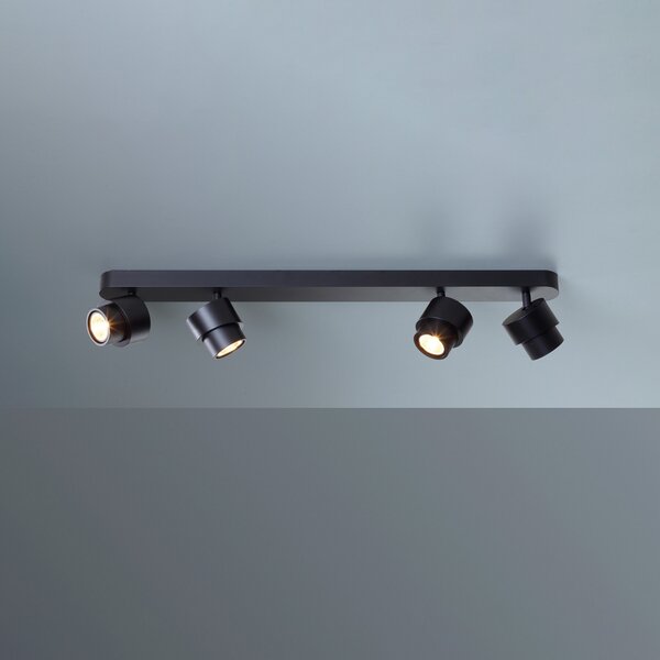 Escale LED-Spot BRUSH, črn, 70 cm, 4-flg., kovina, dim, 2.700 K, zatemnjen, Črna, Dnevna soba / jedilnica, Aluminij, Sodobni