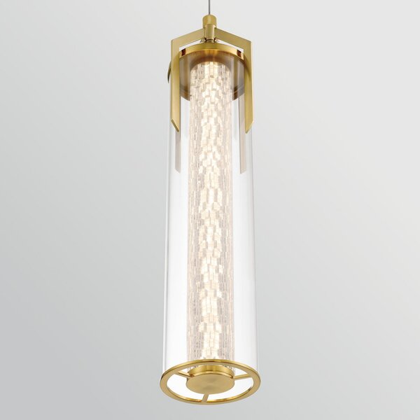 Quintiesse LED viseča svetilka ESPADA, brušena zlata, Ø 15 cm kovina/steklo, zatemnjen, Zlata / medeninasta, Dnevna soba / jedilnica, Aluminij, Sodobni