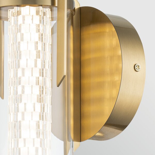 Quintiesse LED stenska svetilka ESPADA, brušena zlata, Ø 16 cm, kovina IP44, zatemnjen, Zlata / medeninasta, Kopalnica, Aluminij, Sodobni
