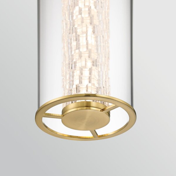 Quintiesse LED viseča svetilka ESPADA, brušena zlata, Ø 15 cm kovina/steklo, zatemnjen, Zlata / medeninasta, Dnevna soba / jedilnica, Aluminij, Sodobni