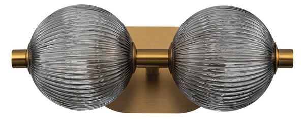 Quintiesse LED stenska svetilka PALMAS zlata/dimno siva širina 39 cm 2-krilna IP44, zatemnjen, Zlata / medeninasta, Kopalnica, Kovina, Sodobni, Globus