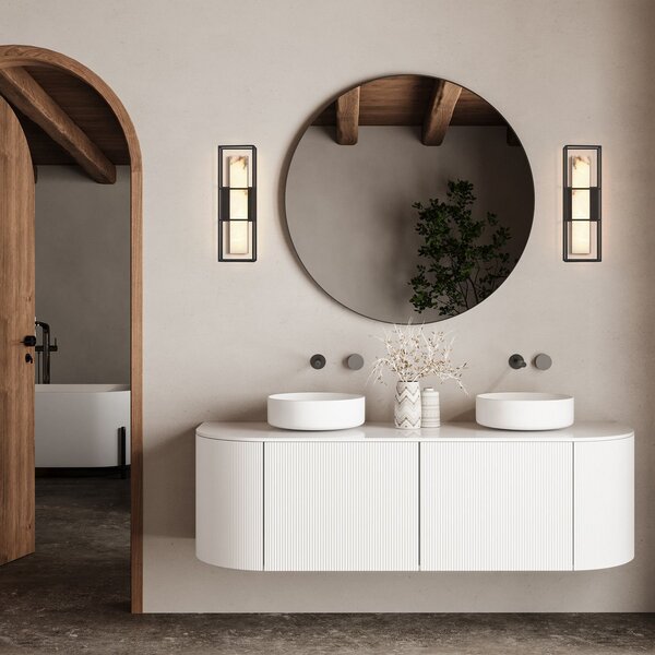 Quintiesse LED zunanja stenska svetilka BLAKLEY črna/alabaster višina 41 cm IP44, zatemnjen, Črna, Kopalnica, Kovina
