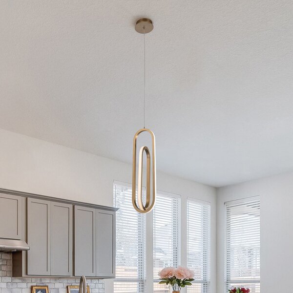 Quintiesse LED obesna svetilka DENMARK, brušena zlata, Ø 21 cm, kovina, zatemnjen, Zlata / medeninasta, Dnevna soba / jedilnica, Aluminij, Sodobni