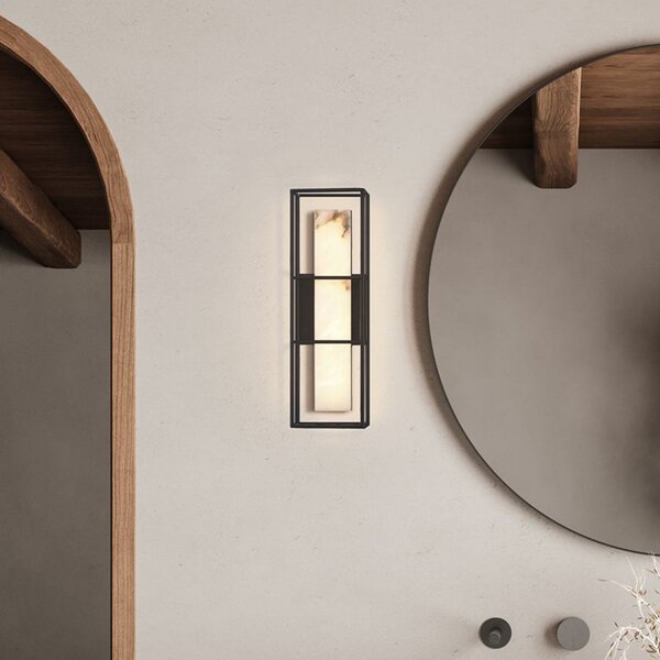 Quintiesse LED zunanja stenska svetilka BLAKLEY črna/alabaster višina 41 cm IP44, zatemnjen, Črna, Kopalnica, Kovina