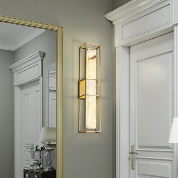 Quintiesse LED zunanja stenska svetilka BLAKLEY, zlata/alabaster, višina 61 cm, IP44, zatemnjen, Zlata / medeninasta, Kopalnica, Kovina