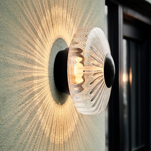 DESIGN BY US LED zunanja stenska svetilka New Wave Optic, steklo, Ø 26 cm, IP65, Prozorna, Aluminij, Dizajn