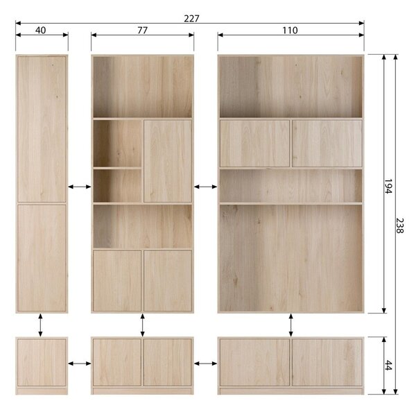 Modularna knjižna polica v hrastovem dekorju v naravni barvi 110x199 cm Modulair – vtwonen
