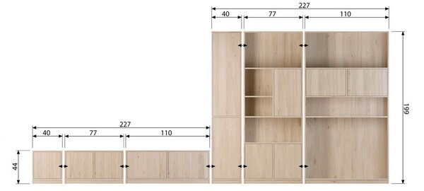 Modularna knjižna polica v hrastovem dekorju v naravni barvi 110x199 cm Modulair – vtwonen