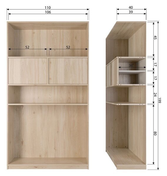 Modularna knjižna polica v hrastovem dekorju v naravni barvi 110x199 cm Modulair – vtwonen