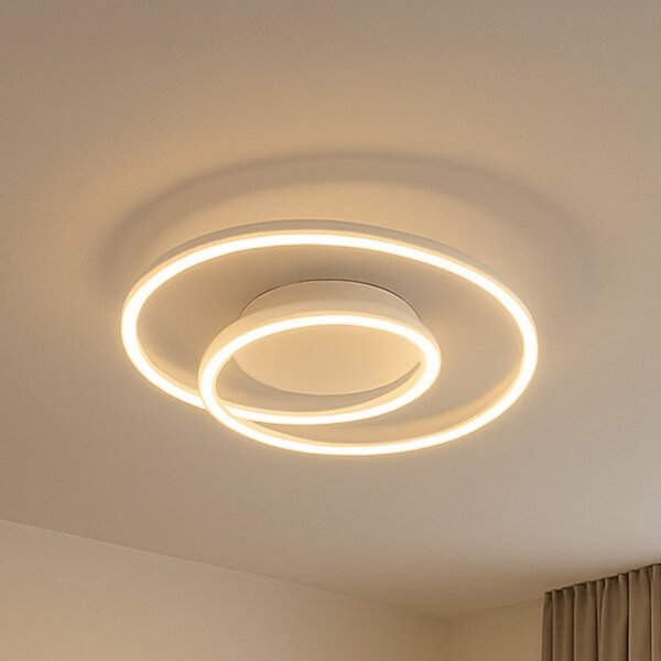 FISCHER & HONSEL LED stropna svetilka HOLY, pesek, Ø 49 cm, daljinski upravljalnik, CCT, dim, zatemnjen, Bež, Dnevna soba / jedilnica, Kovina, Sodobni