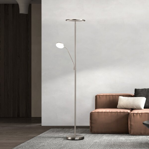 FISCHER & HONSEL LED stoječa svetilka Sorento nikljev višina 182 cm 2-flg. CCT Touchdim, zatemnjen, Kovinska, Dnevna soba / jedilnica, Kovina, Sodobni, Svetilka za branje