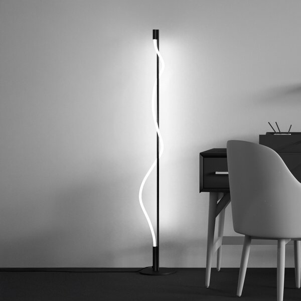 Maytoni LED-stoječa svetilka Tau, črna, aluminij, višina 150 cm, Črna, Dnevna soba / jedilnica, Aluminij, Sodobni