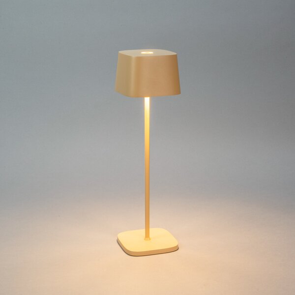 Konstsmide LED-akumulatorska namizna svetilka Capri, višina 36 cm, peščena barva, IP54, zatemnjen, Bež, Dnevna soba / jedilnica, Kovina, Sodobni