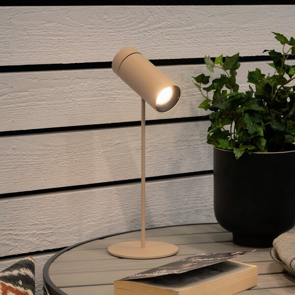 Konstsmide LED-akumulatorska namizna svetilka Multi, peščena barva, višina 30 cm, IP54, zatemnjen, Bež, Dnevna soba / jedilnica, Aluminij, Sodobni