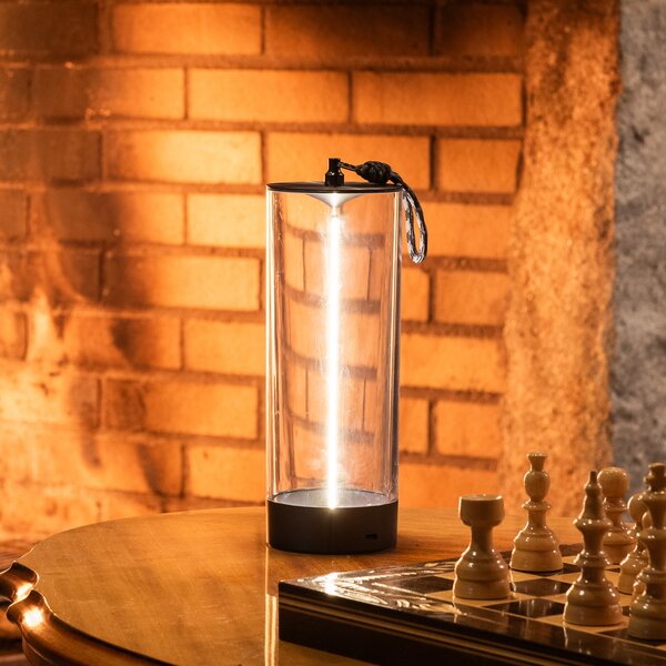 Konstsmide LED-akumulatorska namizna svetilka Edison, višina 24 cm, siva/prozorna, IP54, zatemnjen, Prozorna, Dnevna soba / jedilnica, Plastika, Sodobni