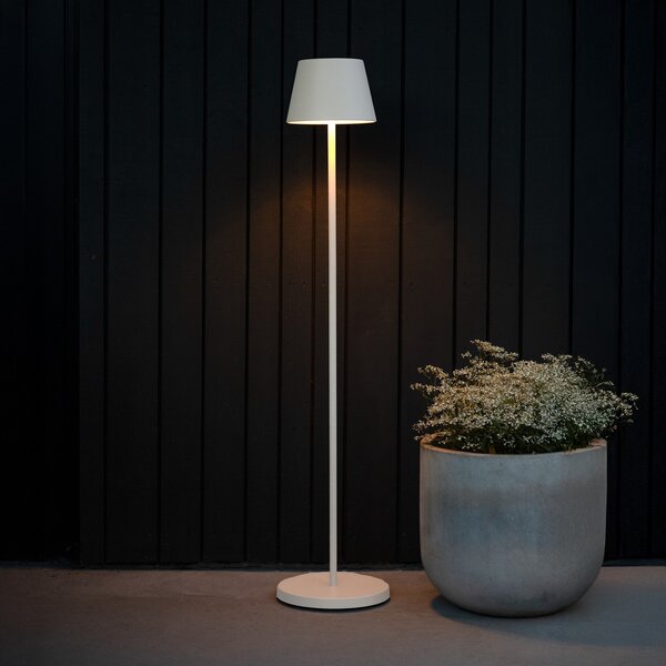 Konstsmide LED-akumulatorska stoječa svetilka Pomezia, bela, 124 cm, IP54, USB, zatemnjen, Bela, Dnevna soba / jedilnica, Aluminij, Sodobni