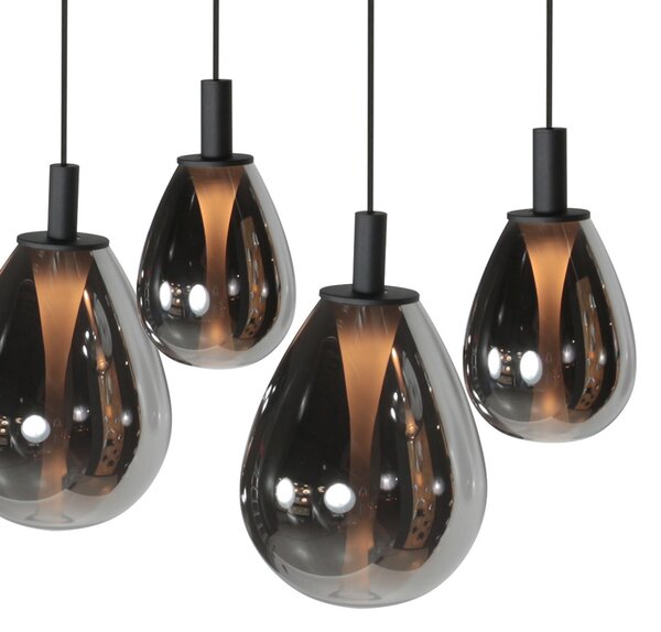 Mexlite LED obesna svetilka Glimsy, 115 cm črna/sivo-dimna stekla, 5-fl., zatemnjen, Siva, Dnevna soba / jedilnica, Steklo