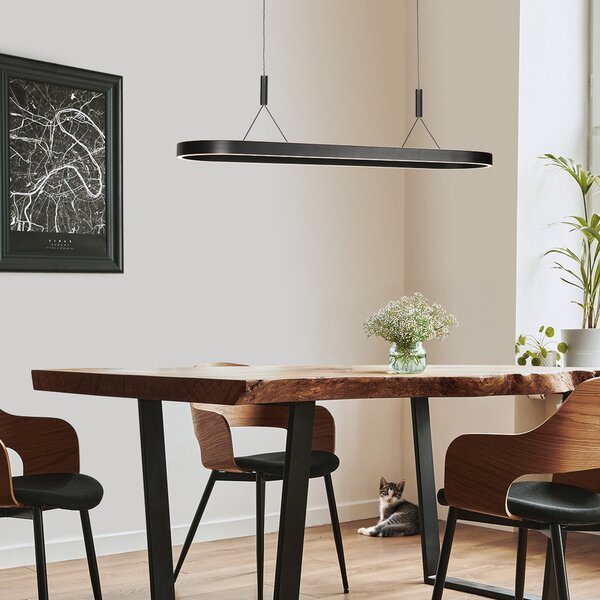 Steinhauer LED viseča svetilka Mykty, črna, dolžina 120 cm, kovina, 2-svetilna., zatemnjen, Črna, Dnevna soba / jedilnica, Kovina, Sodobni