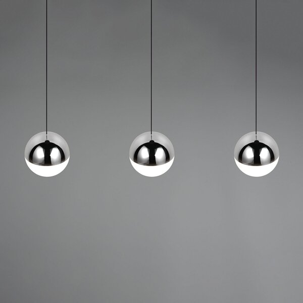 Reality Leuchten LED viseča svetilka Senta, krom, dolžina 62 cm, 4.000 K, 3-svetilna., Kovinska, Dnevna soba / jedilnica, Plastika, Sodobni, Globus