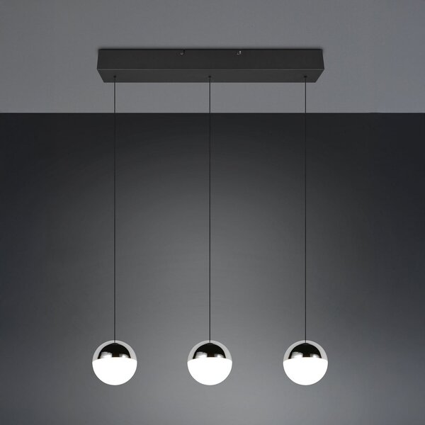Reality Leuchten LED viseča svetilka Senta, krom, dolžina 62 cm, 4.000 K, 3-svetilna., Kovinska, Dnevna soba / jedilnica, Plastika, Sodobni, Globus