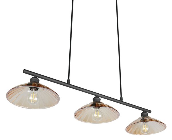 Reality Leuchten Visoka svetilka Eluna, jantarno rumena/črna, 100 cm, steklo/kovina, 3-svetilna., zatemnjen, Črna, Dnevna soba / jedilnica, Kovina