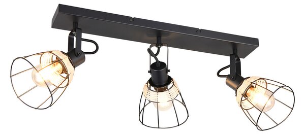 Reality Leuchten Stropna svetilka Jerome, dolžina 62 cm, 3-krilna, črna mat kovina, zatemnjen, Črna, Dnevna soba / jedilnica, Kovina, Sodobni, Strop z več plameni