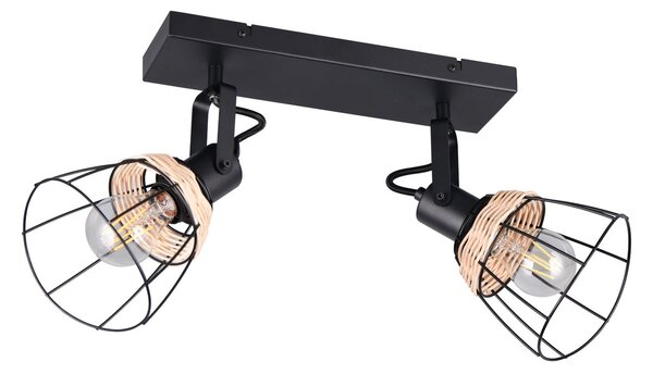 Reality Leuchten Stropna svetilka Jerome, dolžina 36 cm, 2-krilna, črna mat kovina, zatemnjen, Črna, Dnevna soba / jedilnica, Kovina, Sodobni, Strop z več plameni