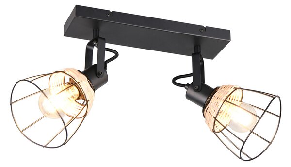 Reality Leuchten Stropna svetilka Jerome, dolžina 36 cm, 2-krilna, črna mat kovina, zatemnjen, Črna, Dnevna soba / jedilnica, Kovina, Sodobni, Strop z več plameni