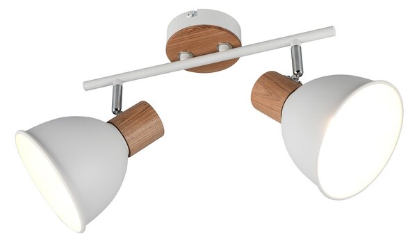 Reality Leuchten Stropna svetilka Delume, bela, dolžina 49 cm, 2-delna, kovina/les, zatemnjen, Bela, Dnevna soba / jedilnica, Kovina, Skandinavski, Strop z več plameni