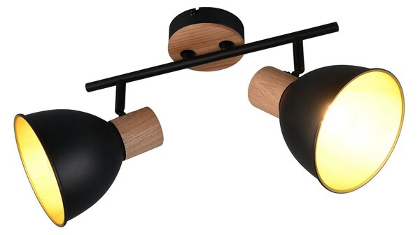Reality Leuchten Stropna svetilka Delume, črna, dolžina 49 cm, 2-delna. Kovina/les, zatemnjen, Črna, Dnevna soba / jedilnica, Kovina, Skandinavski, Strop z več plameni