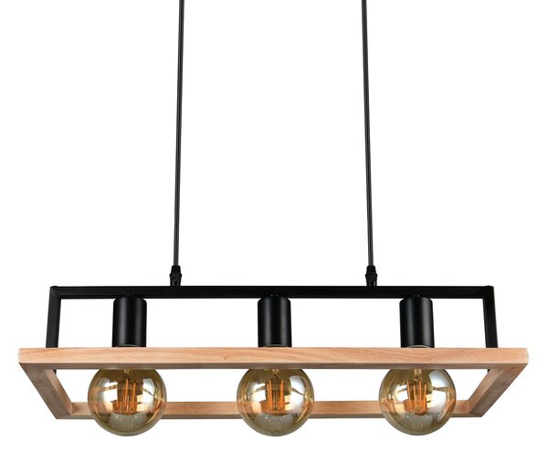 Reality Leuchten Visoka svetilka Bano, les/črna, dolžina 58 cm, kovina, 3-svetilna., zatemnjen, Črna, Dnevna soba / jedilnica, Kovina, Sodobni