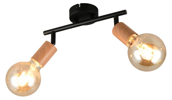 Reality Leuchten Stropna svetilka Lamego, črna, dolžina 35 cm, 2-svetilna, kovinska, zatemnjen, Črna, Dnevna soba / jedilnica, Kovina, Sodobni, Strop z več plameni