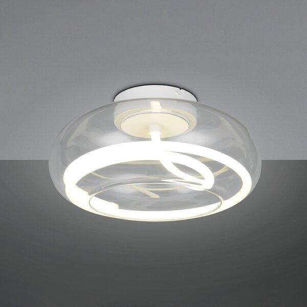 Trio Lighting LED stropna svetilka Tarsia, bela mat, Ø 40 cm steklo, zatemnjen, Bela, Dnevna soba / jedilnica, Steklo, Sodobni