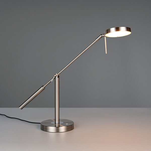 Trio Lighting LED namizna svetilka Monza, nikljeva barva, višina 52 cm, kovina, zatemnjen, Kovinska, Študija / pisarna, Kovina, Sodobni