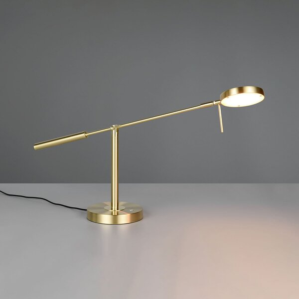 Trio Lighting LED namizna svetilka Monza, barva medenine, višina 52 cm, kovina, zatemnjen, Zlata / medeninasta, Študija / pisarna, Kovina, Sodobni