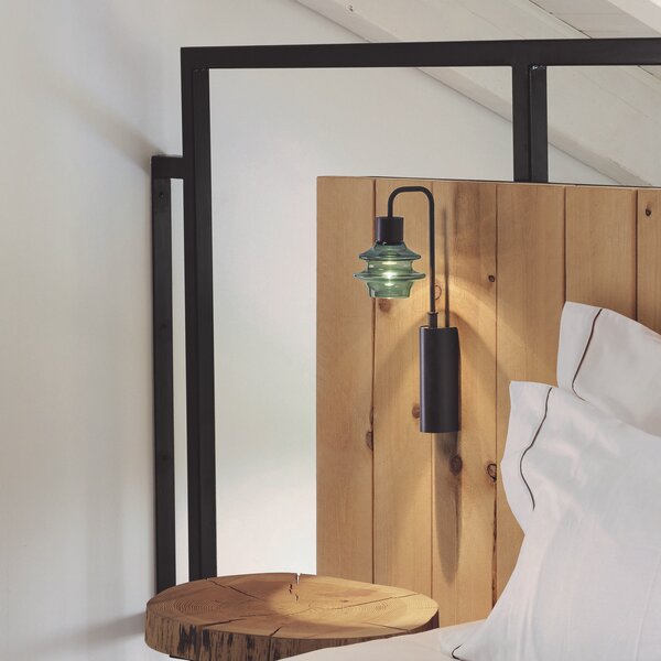 Bover LED stenska svetilka Drop A/02, zelena, steklo, 2700 K, Črna, Hodnik, Aluminij, Dizajn