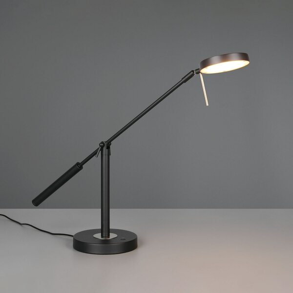 Trio Lighting LED namizna svetilka Monza, črna mat, višina 52 cm, kovina, zatemnjen, Črna, Študija / pisarna, Kovina, Sodobni