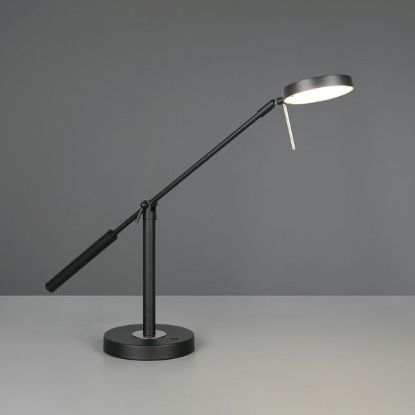 Trio Lighting LED namizna svetilka Monza, črna mat, višina 52 cm, kovina, zatemnjen, Črna, Študija / pisarna, Kovina, Sodobni