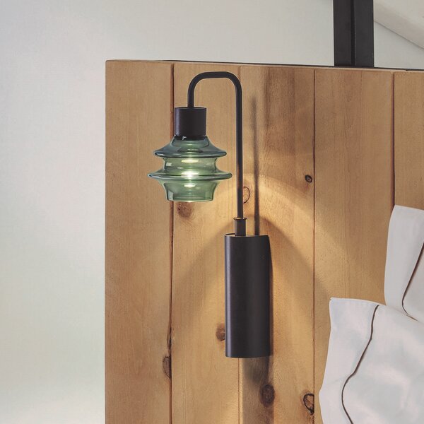 Bover LED stenska svetilka Drop A/02, zelena, steklo, 2700 K, Črna, Hodnik, Aluminij, Dizajn