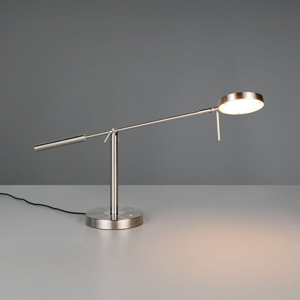 Trio Lighting LED namizna svetilka Monza, nikljeva barva, višina 52 cm, kovina, zatemnjen, Kovinska, Študija / pisarna, Kovina, Sodobni