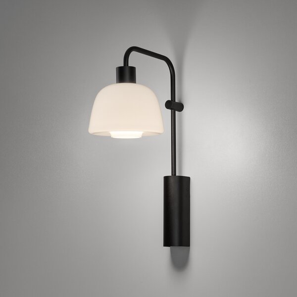 Bover LED stenska svetilka Drep A/04, bela, steklo, črna, 2700 K, Črna, Dnevna soba / jedilnica, Aluminij, Dizajn