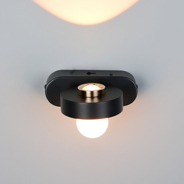 Trio Lighting LED stenska svetilka Arpino črna, izstop 15 cm, kovinska, 2-krilna., zatemnjen, Črna, Dnevna soba / jedilnica, Kovina, Sodobni